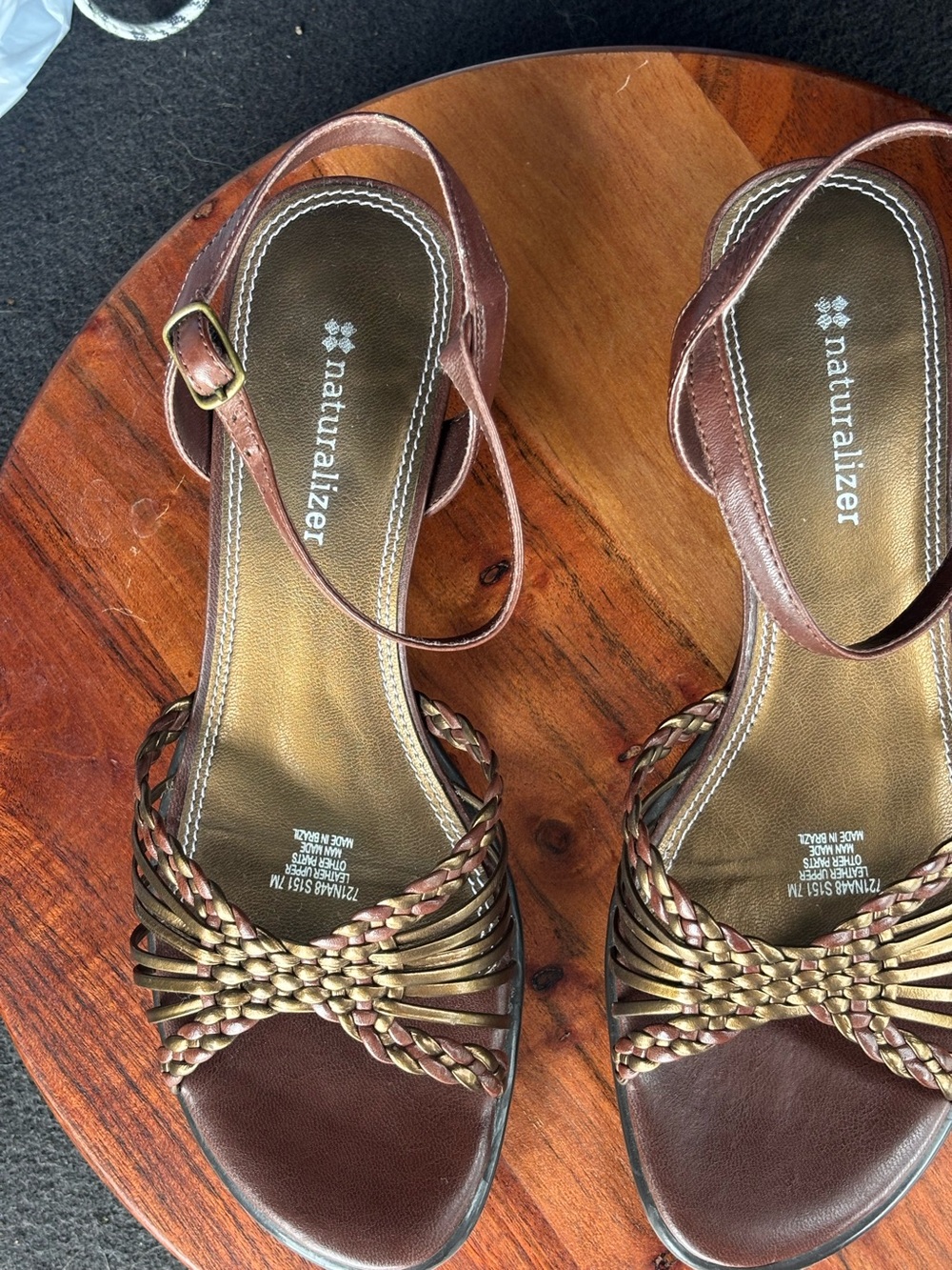Naturalizer Brown Braided Metallic Accent Slingback Sandals